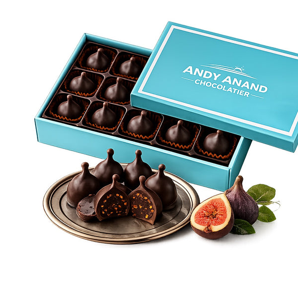 Andy Anand Vegan Belgian Dark Chocolate Figs - 24 Pc Gift Box, Premium