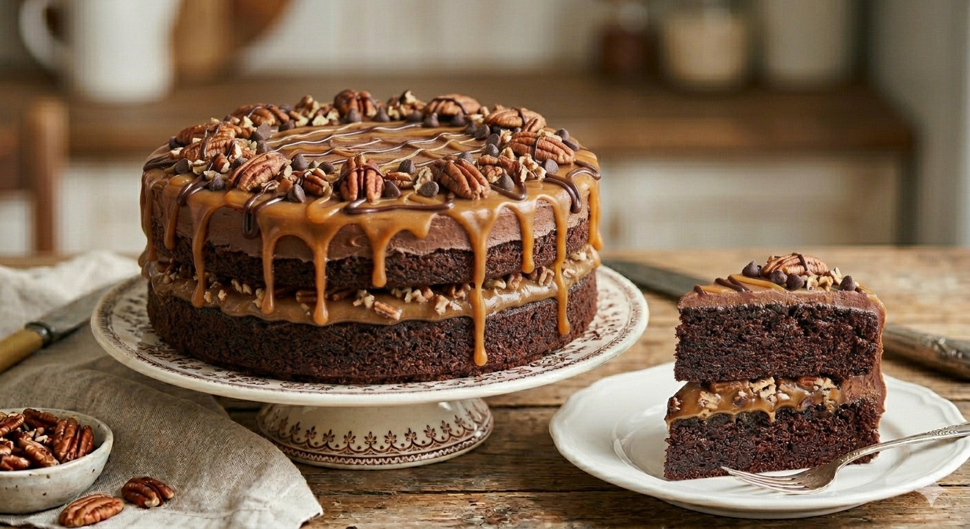 Andy Anand SUGAR-FREE TURTLE PECAN CAKE — RICH CHOCOLATE, DECADENT CARAMEL &amp; TOASTED PECANS, ZERO ADDED SUGAR, 2.8 LBS: Layers of moist dark chocolate cake, buttery caramel filling, and premium roasted pecans.