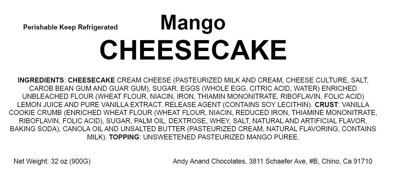 Andy Anand Chocolates Food & Beverages > Desserts & Sweets > Bakery > Cheesecake Andy Anand Fresh Mango Cheesecake, 9-Inch, 2 lb – Hand-Baked NY-Style, Real California Cream Cheese, No Preservatives, Birthday Gift Box Mango Cheesecake 9 inch 2 lb | Nationwide