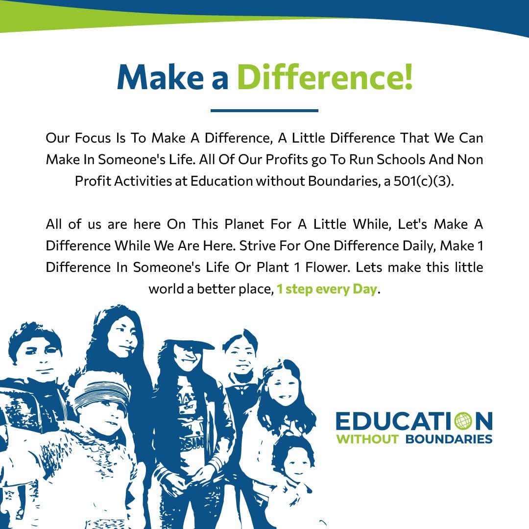 A group of people with the text "Make a Difference!" emphasizing charitable activities and donations by Education Without Boundaries. Andy Anand Chocolates, All Products, Products, Cheesecake Regular